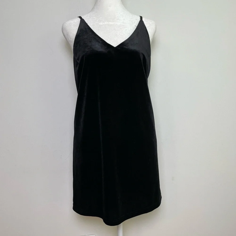 90s Y2K Whimsigoth sleeveless spaghetti strap v-neck velvet velour mini dress - Picture 2 of 12